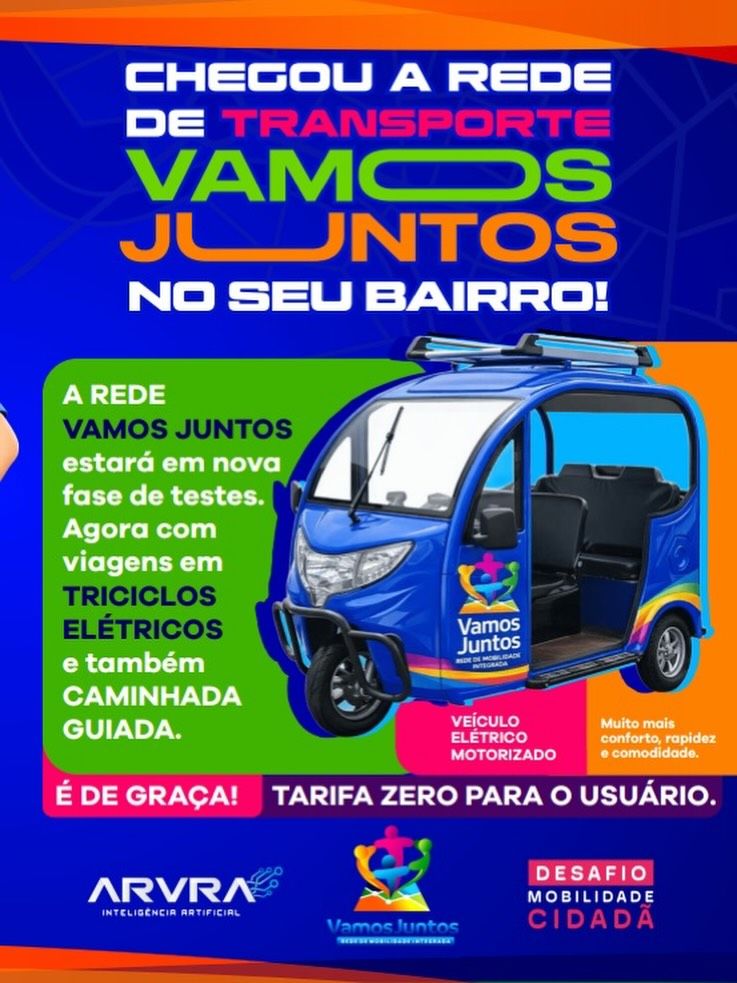 Arte de divulgação da Rede Vamos Juntos, com o triciclo elétrico