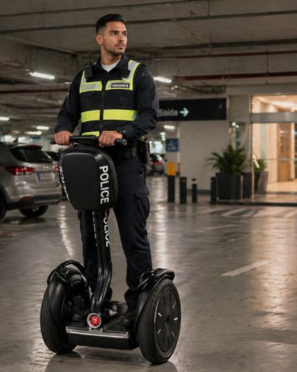 Agente de segurança em ronda com o Segway i2